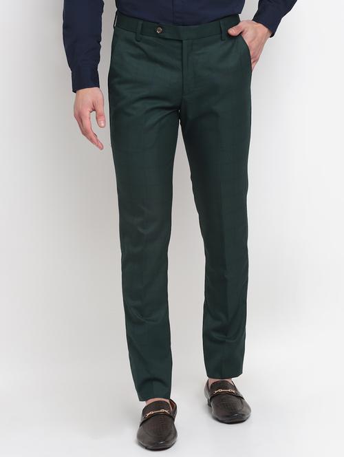 bottle green checkered formal trouser - 18145023 - Very Small Image - 1