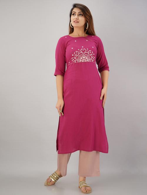 magenta cotton kurta palazzo  set - 18145181 - Very Small Image - 1