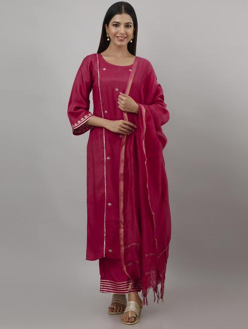 fuchsia rayon kurta churidaar  set - 18145201 - Very Small Image - 1