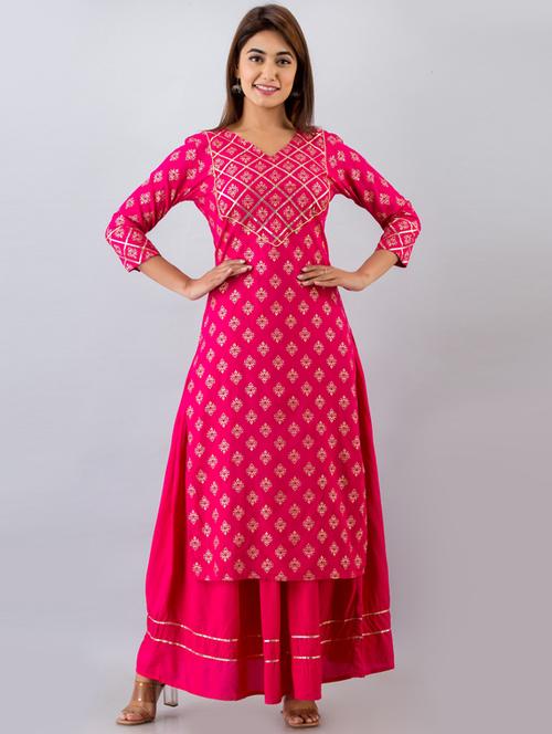 pink rayon kurta skirt  set - 18145205 - Very Small Image - 1