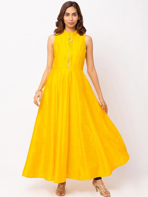 yellow silk blend dress - 18146761 - Very Small Image - 1