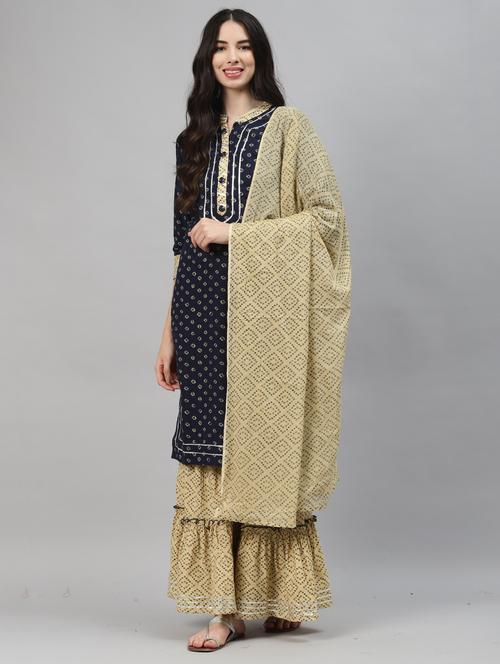 blue cotton kurta sharara  set - 18151165 - Very Small Image - 1