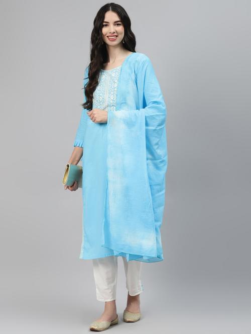 blue kurta pant set with dupatta  - 18151184 - Very Small Image - 1