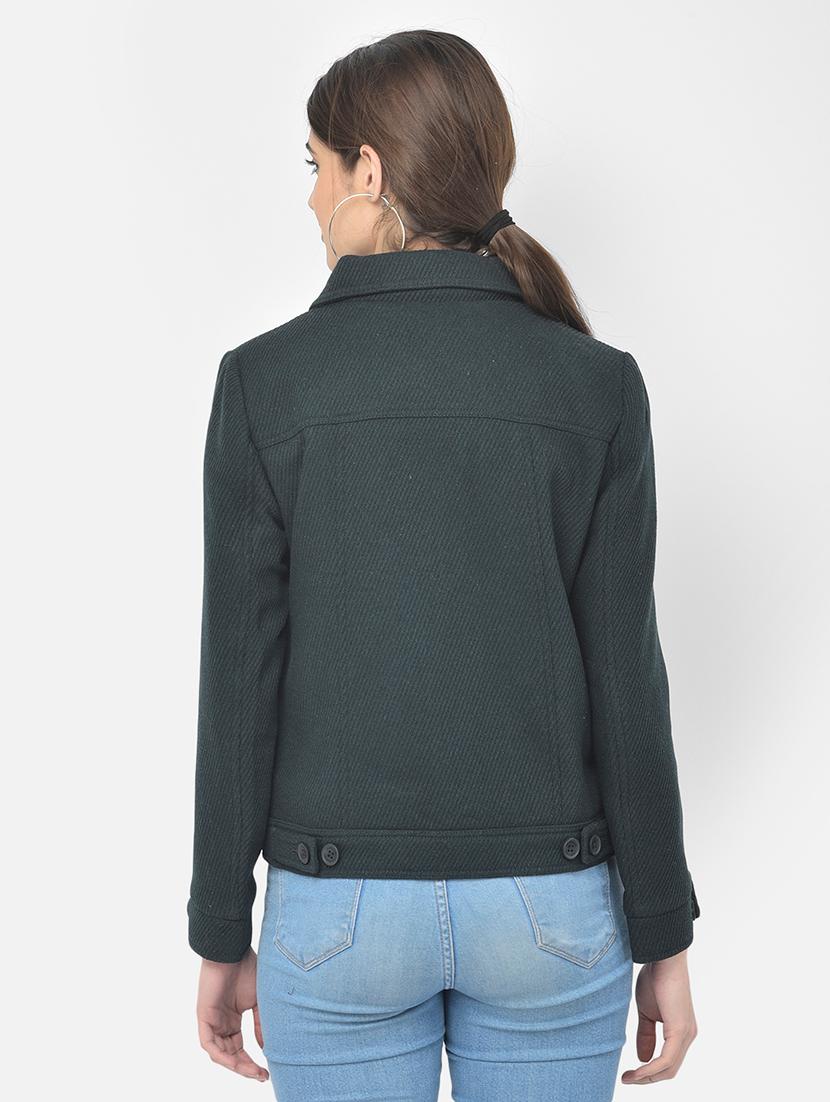 women teal solid shirt collar jacket - 18151947 - Standard Image - 2