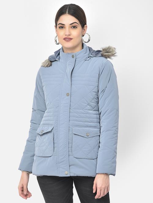 blue solid quilted & padded jacket - 18152187 - Very Small Image - 1