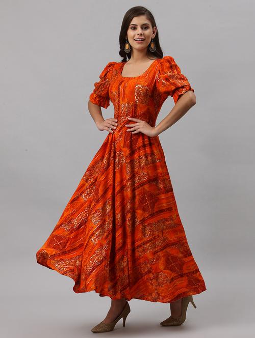 orange rayon anarkali kurta - 18156959 - Very Small Image - 1
