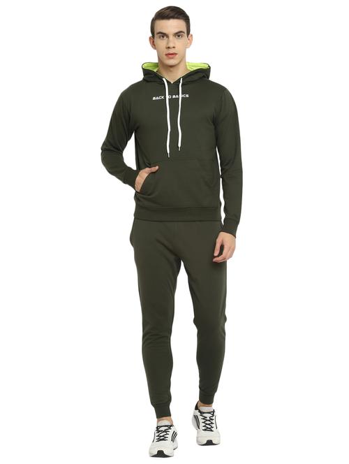 olive chest-printed hooded track suit - 18158593 - Very Small Image - 1