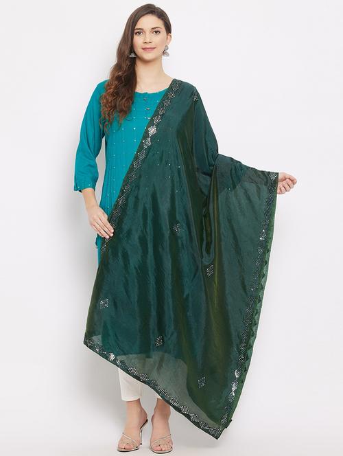 green silk blend dupatta - 18163368 - Very Small Image - 1