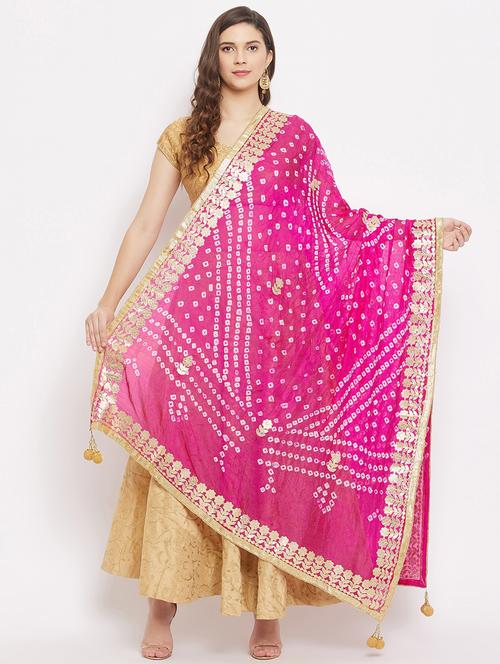 magenta silk blend dupatta - 18163380 - Very Small Image - 1