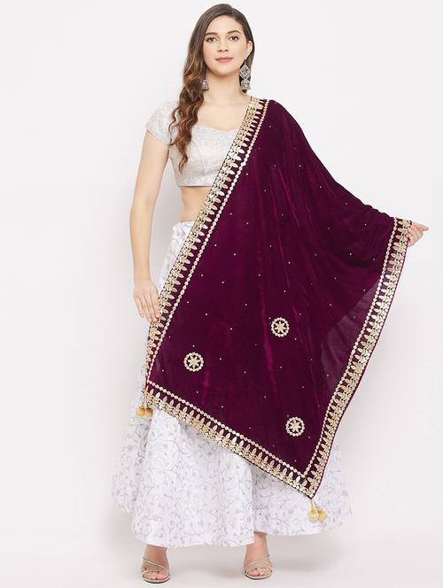 burgundy velvet dupatta - 18163395 - Very Small Image - 1