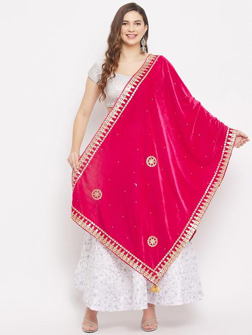 pink floral embroidered gota work dupatta - 18163397 - Very Small Image - 1