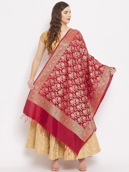 maroon silk blend dupatta - 18163412 - Very Small Image - 1
