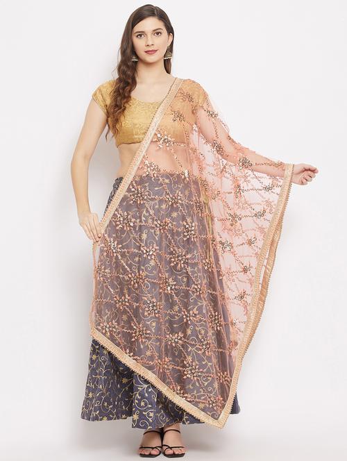 peach net dupatta - 18163451 - Very Small Image - 1