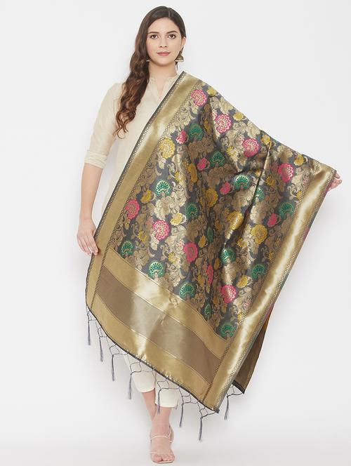 grey silk blend dupatta - 18163471 - Very Small Image - 1