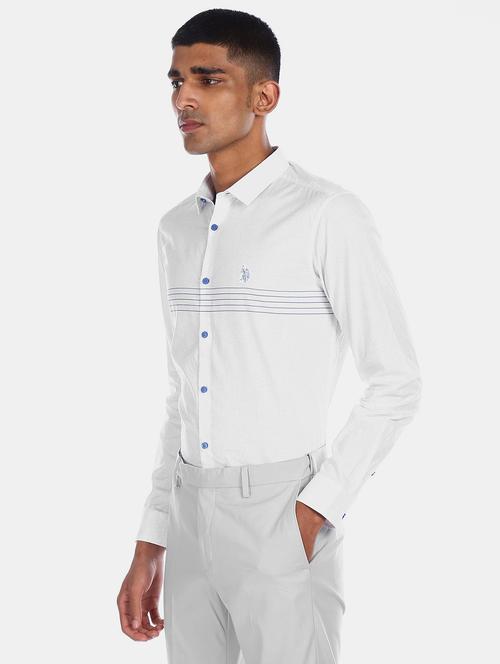 white chest-printed casual shirt - 18163644 - Very Small Image - 1