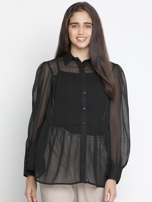 a-line sheer solid shirt - 18164707 - Very Small Image - 1