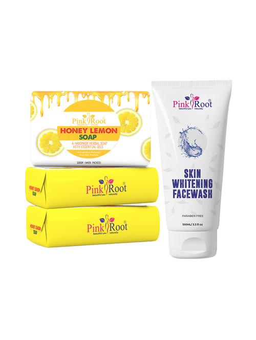 pink root honey lemon soap 100gm (pack of 3) with pink root skin whitening face wash 100ml - 18165775 - Very Small Image - 1