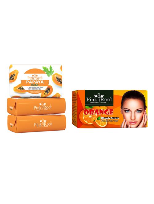 pink root papaya soap 100gm (pack of 3) with pink root orange bleach 250gm - 18165923 - Very Small Image - 1