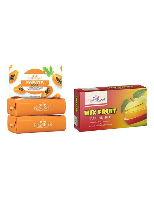 pink root papaya soap 100gm (pack of 3) with pink root mix fruit facial kit - 18165931 - Very Small Image - 1