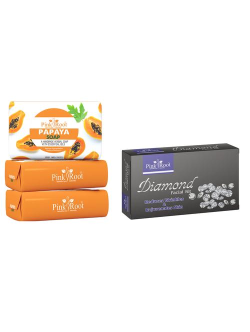 pink root papaya soap 100gm (pack of 3) with pink root diamond facial kit - 18166660 - Very Small Image - 1