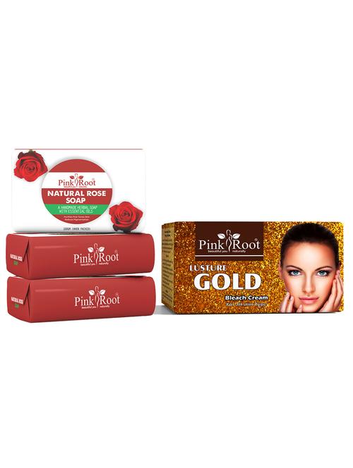 pink root natural rose soap 100gm (pack of 3) with pink root gold bleach 250gm - 18166837 - Very Small Image - 1
