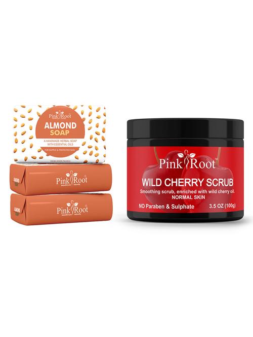pink root aloevera soap 100gm (pack of 3) with pink root wild cherry scrub 100gm - 18167055 - Very Small Image - 1