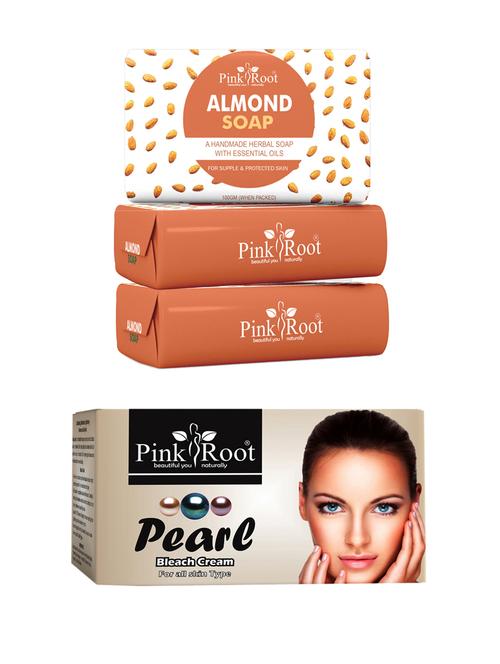 pink root almond soap 100gm (pack of 3) with pink root pearl bleach 250gm - 18167423 - Very Small Image - 1