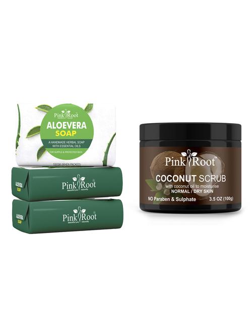 pink root charcoal soap 100gm (pack of 3) with pink root coconut scrub 100gm - 18167783 - Very Small Image - 1