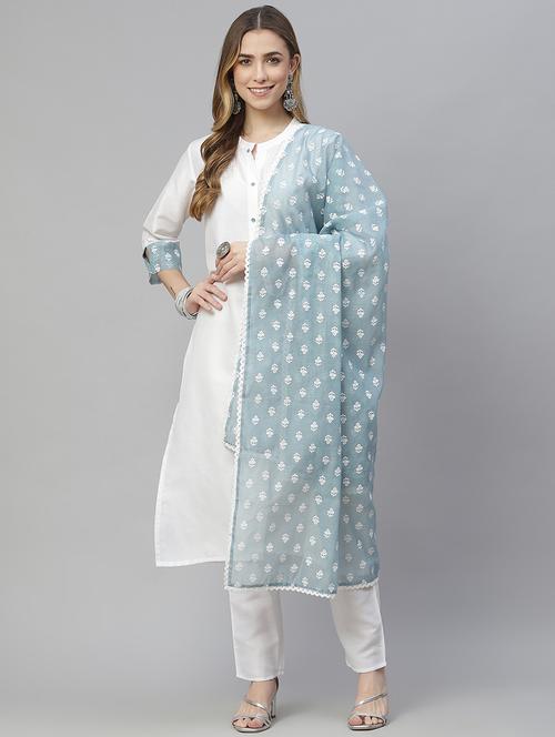 women three quarter sleeve kurta pant with dupatta set - 18170451 - Very Small Image - 1