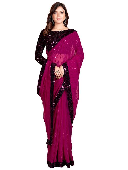 lace bordered sequined saree with blouse - 18170842 - Very Small Image - 1