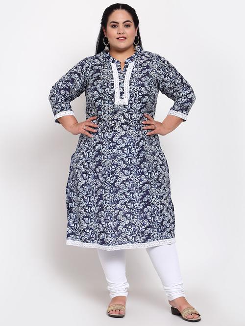 blue floral print a-line kurta - 18171231 - Very Small Image - 1