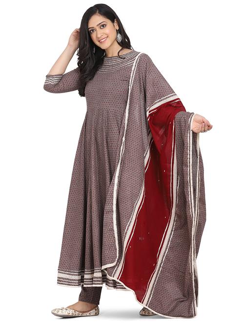 grey cotton kurta dupatta  set - 18172375 - Very Small Image - 1