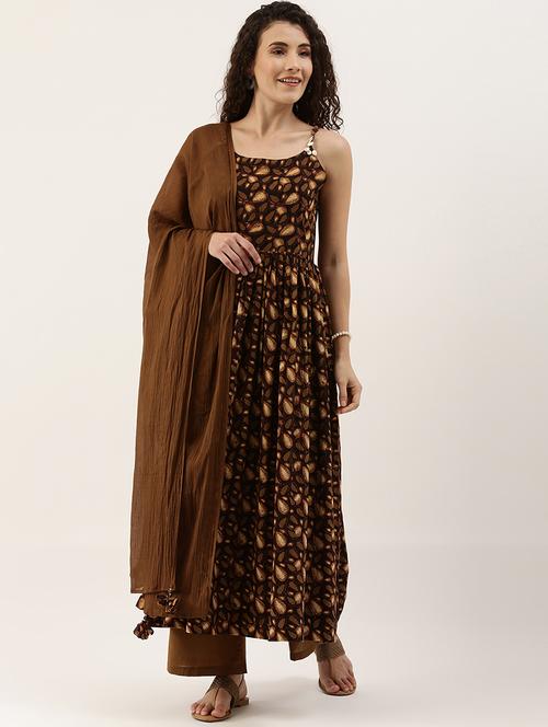 brown cotton kurta palazzo  set - 18172376 - Very Small Image - 1