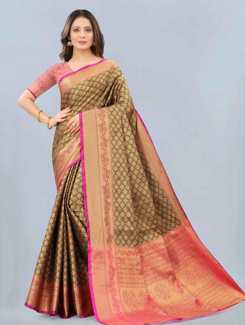 women's self design brown colored saree with blouse - 18172560 - Very Small Image - 1