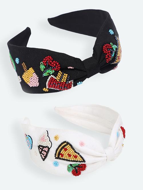 white & black embellished headband combo (set of 2) - 18172690 - Very Small Image - 1