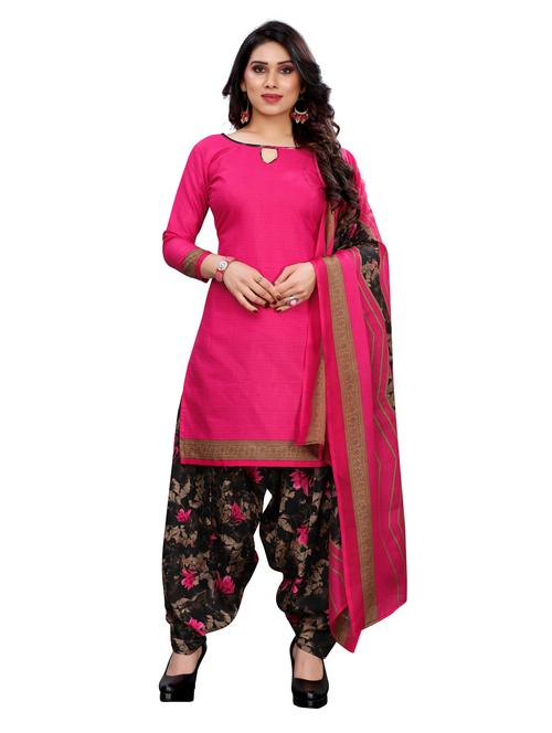 pink cotton unstitched suit - 18172843 - Very Small Image - 1