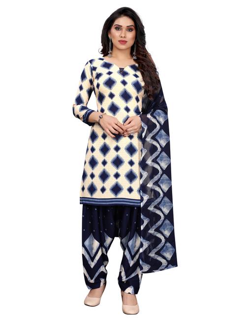 cream crepe unstitched suit - 18172861 - Very Small Image - 1