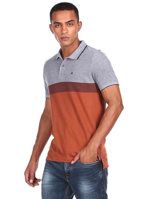 brown color-blocked polo t-shirt - 18174667 - Very Small Image - 1