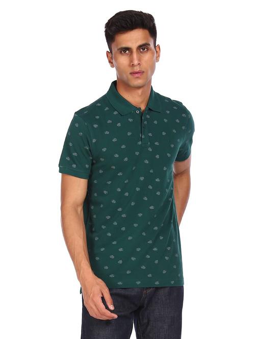 bottle green printed polo t-shirt - 18174771 - Very Small Image - 1
