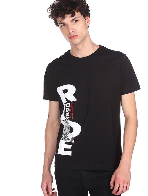 black chest-printed t-shirt - 18174777 - Very Small Image - 1