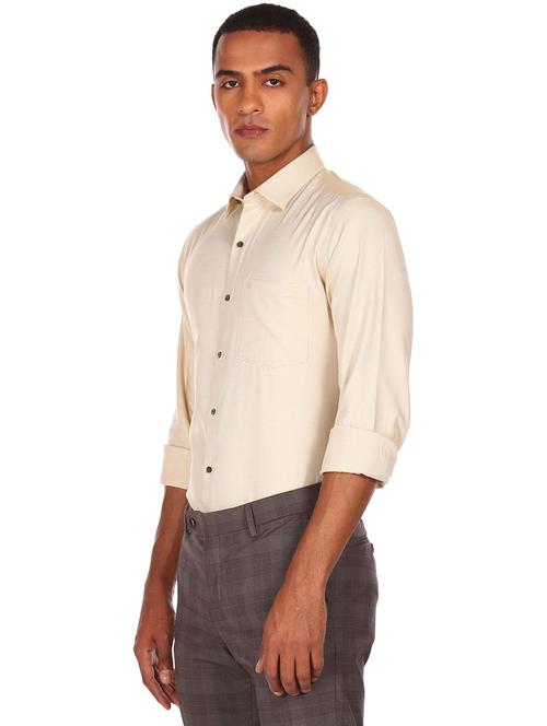 beige self-design formal shirt - 18175171 - Very Small Image - 1