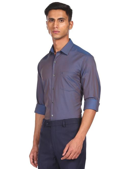 blue self-design formal shirt - 18175194 - Very Small Image - 1