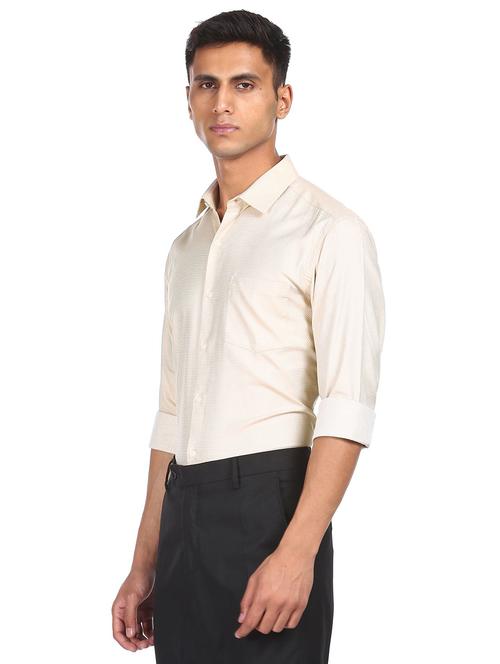 beige self-design formal shirt - 18175204 - Very Small Image - 1