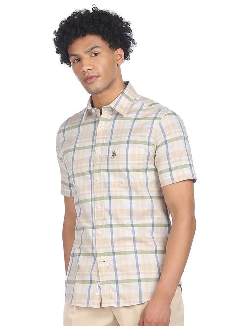 beige cotton casual shirt - 18175382 - Very Small Image - 1