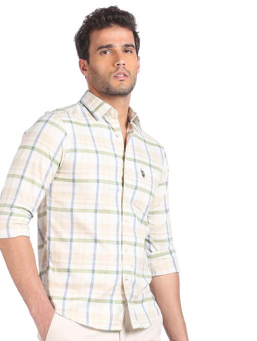 beige cotton casual shirt - 18175387 - Very Small Image - 1