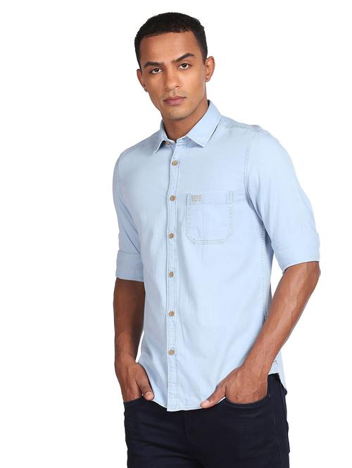blue cotton casual shirt - 18175389 - Very Small Image - 1