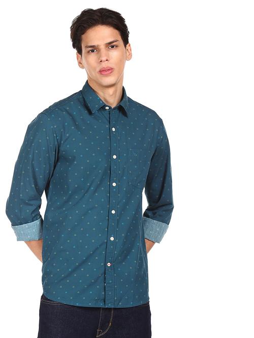 blue printed casual shirt - 18175392 - Very Small Image - 1