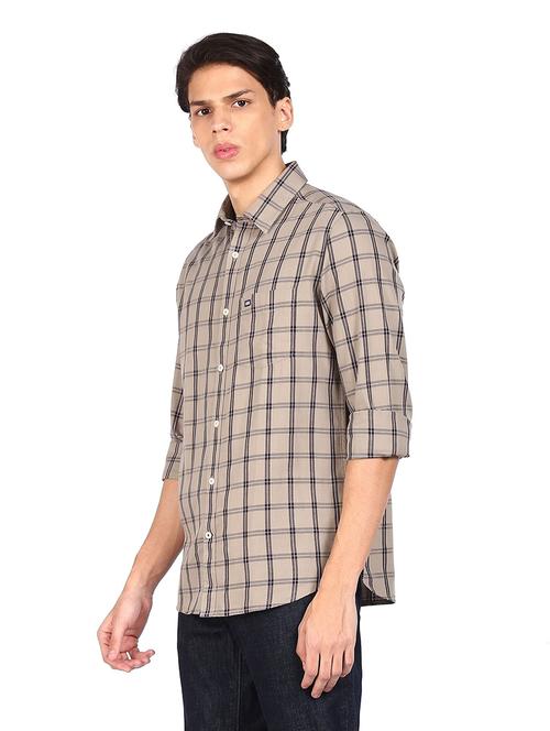beige checkered casual shirt - 18175526 - Very Small Image - 1