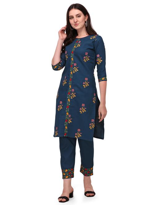 navy cotton kurta pant  set - 18175560 - Very Small Image - 1