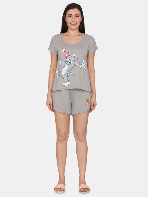 round neck printed nightwear shorts set - 18175905 - Very Small Image - 1